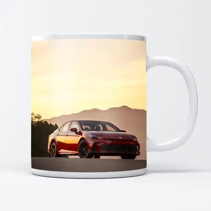 Toyota Camry Red Sunset Mountain Road