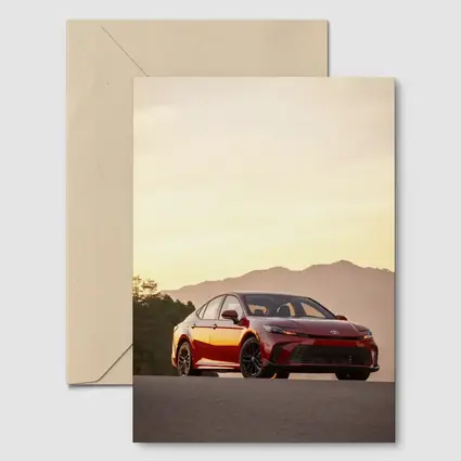 Toyota Camry Red Sunset Mountain Road