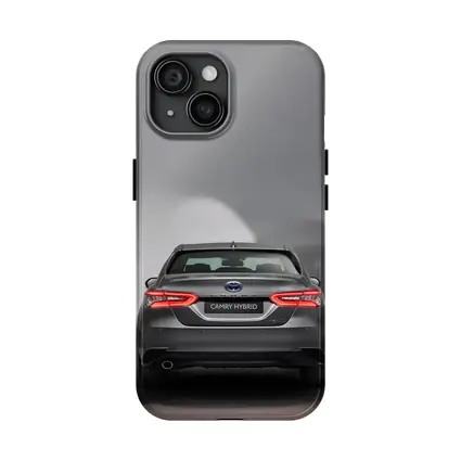 Toyota Camry Hybrid Rear View Gray Background