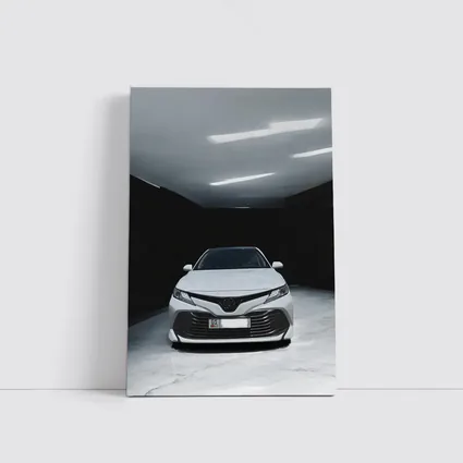 Toyota Camry White Sedan Dark Garage