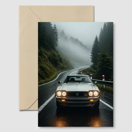 Toyota Celica Classic Car Foggy Mountain Road