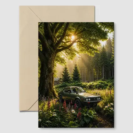 Toyota Celica Parked in Sunlit Forest