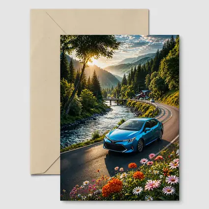 Toyota Corolla Blue Car Mountain River Road