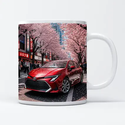Toyota Corolla Red Cherry Blossoms Tokyo Street