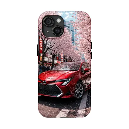 Toyota Corolla Red Cherry Blossoms Tokyo Street