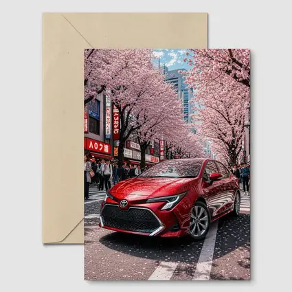 Toyota Corolla Red Cherry Blossoms Tokyo Street