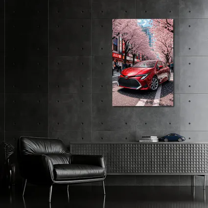 Toyota Corolla Red Cherry Blossoms Tokyo Street