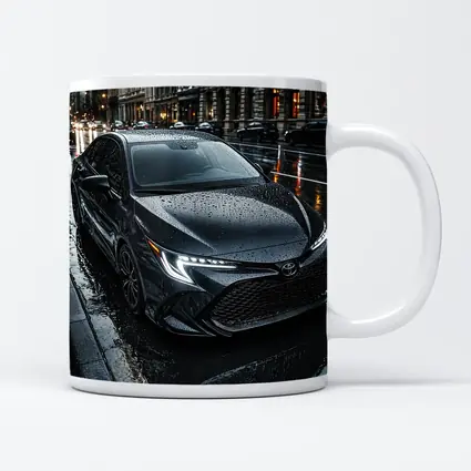 Toyota Corolla Black Rain Wet City Street