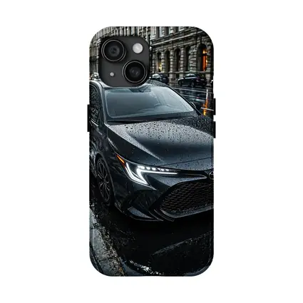 Toyota Corolla Black Rain Wet City Street
