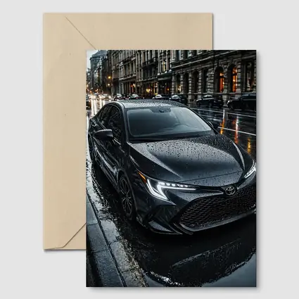 Toyota Corolla Black Rain Wet City Street