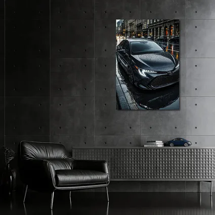 Toyota Corolla Black Rain Wet City Street