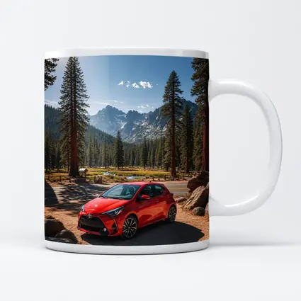Toyota Yaris Red Hatchback Mountain Forest Setting