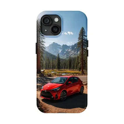 Toyota Yaris Red Hatchback Mountain Forest Setting