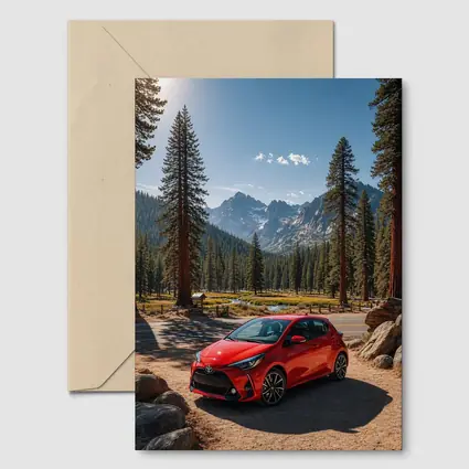 Toyota Yaris Red Hatchback Mountain Forest Setting