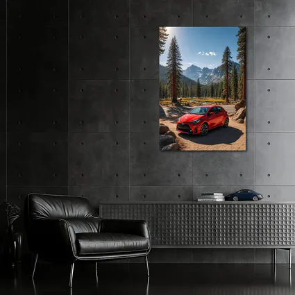 Toyota Yaris Red Hatchback Mountain Forest Setting