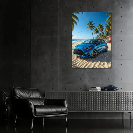 Toyota Yaris Blue Hatchback Beach Setting