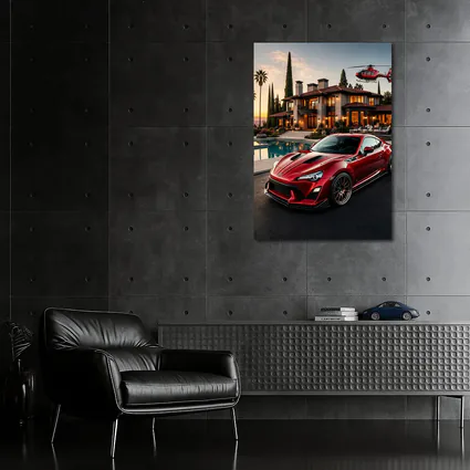 Toyota GT86 Red Coupe Mansion Sunset