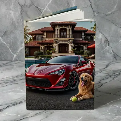 Toyota GT86 Red Sports Car Mansion Golden Retriever