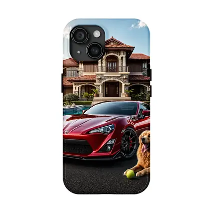 Toyota GT86 Red Sports Car Mansion Golden Retriever