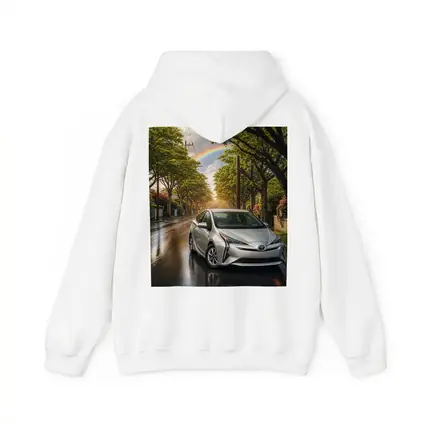 Toyota Prius Silver Wet Street Rainbow Sky