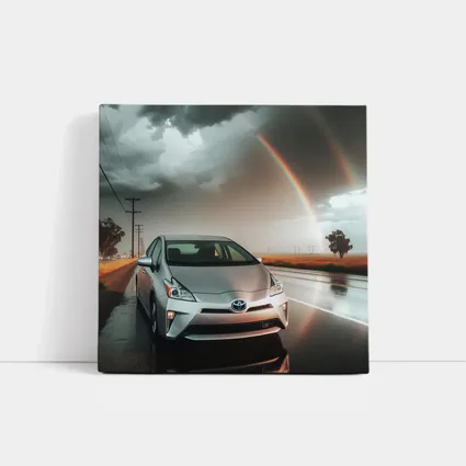 Toyota Prius Silver Car Rainy Road Rainbow