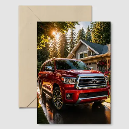 Toyota Sequoia Red SUV Suburban Driveway