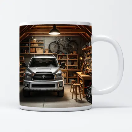 Toyota Sequoia Parked Inside Rustic Garage