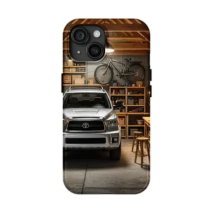Toyota Sequoia Parked Inside Rustic Garage