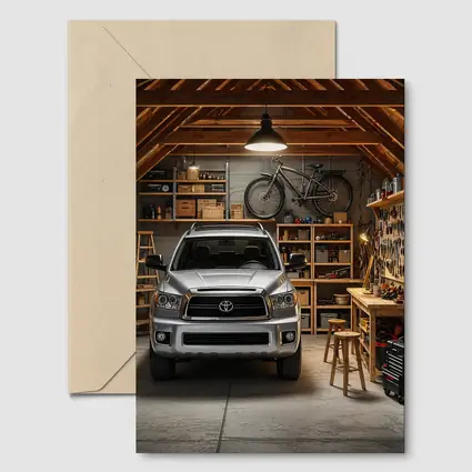 Toyota Sequoia Parked Inside Rustic Garage