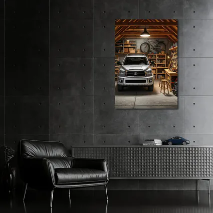 Toyota Sequoia Parked Inside Rustic Garage