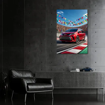 Toyota Sienna Red Minivan On Race Track