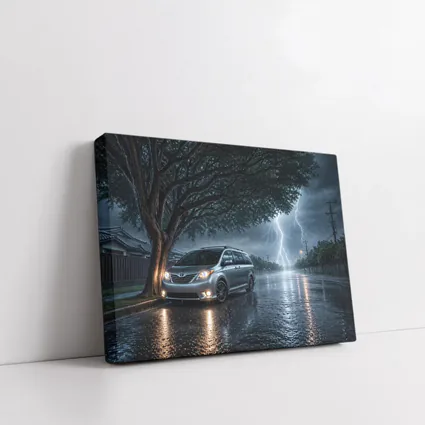 Toyota Sienna Parked In Heavy Thunderstorm
