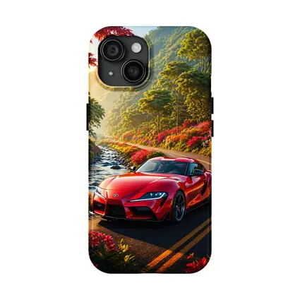 Toyota Supra Red Sports Car Mountain Road