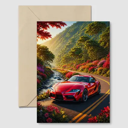 Toyota Supra Red Sports Car Mountain Road