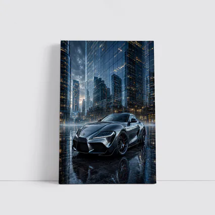 Toyota Supra Silver City Buildings Rainy Night