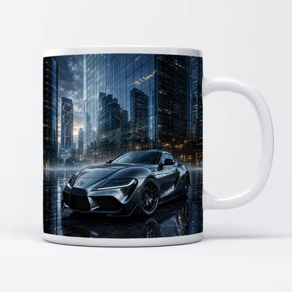 Toyota Supra Silver City Buildings Rainy Night