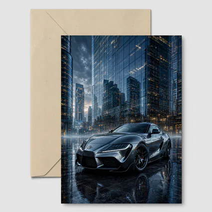 Toyota Supra Silver City Buildings Rainy Night