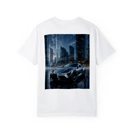 Toyota Supra Silver City Buildings Rainy Night