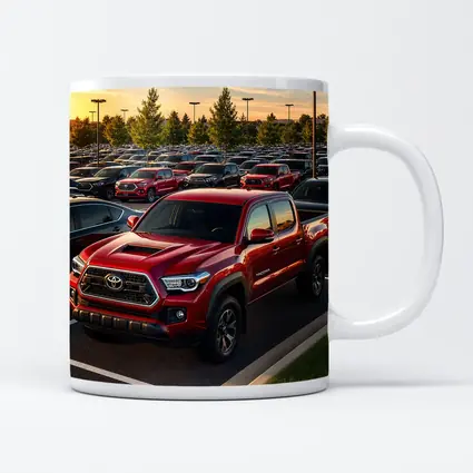 Toyota Tacoma Red Truck Dealership Lot Sunset