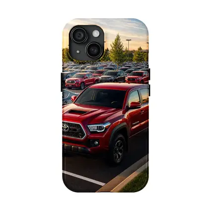 Toyota Tacoma Red Truck Dealership Lot Sunset