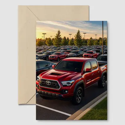 Toyota Tacoma Red Truck Dealership Lot Sunset