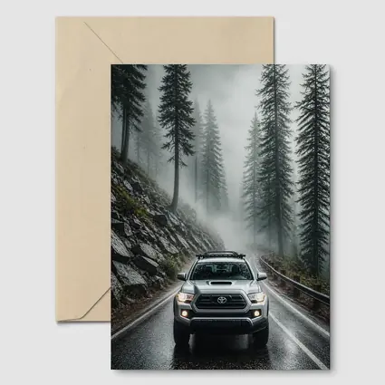 Toyota Tacoma Truck Rainy Foggy Forest Road