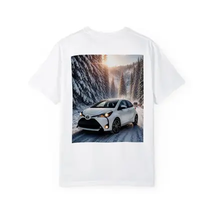 Toyota Yaris White Hatchback Snowy Forest Road