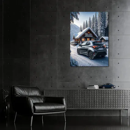 Toyota Yaris Gray Hatchback Snowy Forest Cabin
