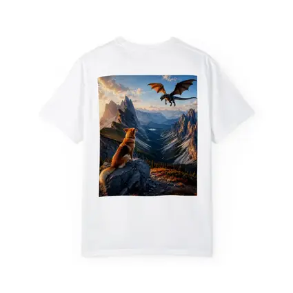 Corgi Dog Watching Dragon Over Mountain Peaks