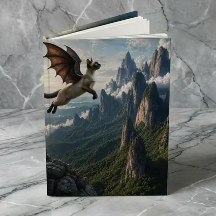 Siamese Cat Dragon Wings Flying Mountain Peaks