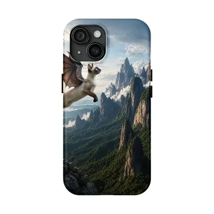 Siamese Cat Dragon Wings Flying Mountain Peaks