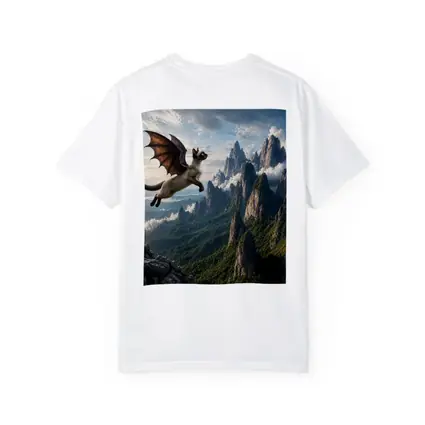 Siamese Cat Dragon Wings Flying Mountain Peaks