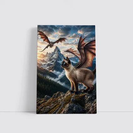 Siamese Cat Dragon Wings Mountain Sunset Fantasy