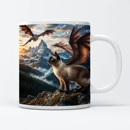 Siamese Cat Dragon Wings Mountain Sunset Fantasy